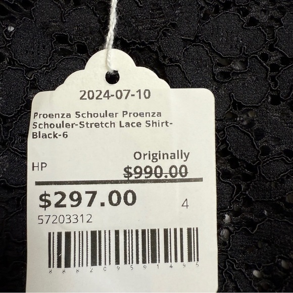 Proenza Schouler Floral Lace Shirt Size 6 Black Blouse New Pointed Collar - Picture 6 of 10